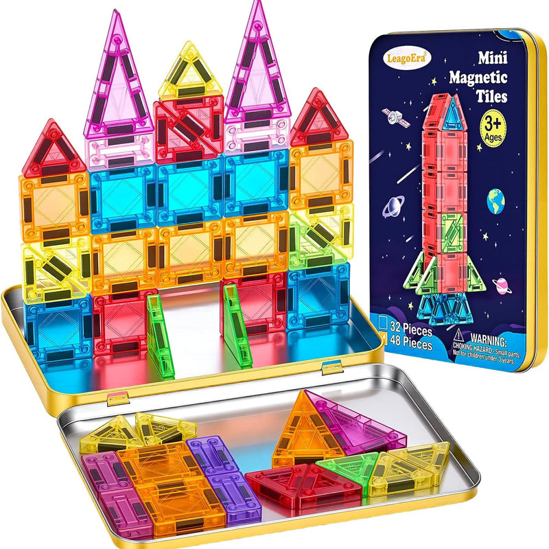 Magnetic Tiles Magnetic Blocks Building Toy: Portable Mini Magnetic Tiles Travel Set 32 Pieces Montessori Toys Birthday Gift for Kids Girls and Boys Ages 3-12 Years Old Preschool Classroom Must Haves
