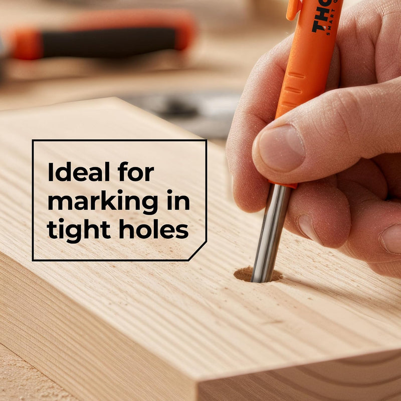 THORVALD New 3-in-1 Carpenter Pencils with Finger Grip for Construction - Incl. 7 Leads + Sharpener - Solid Mechanical Pencils with Fine Point/Best Marking tools Construction/Carpenters/Scriber