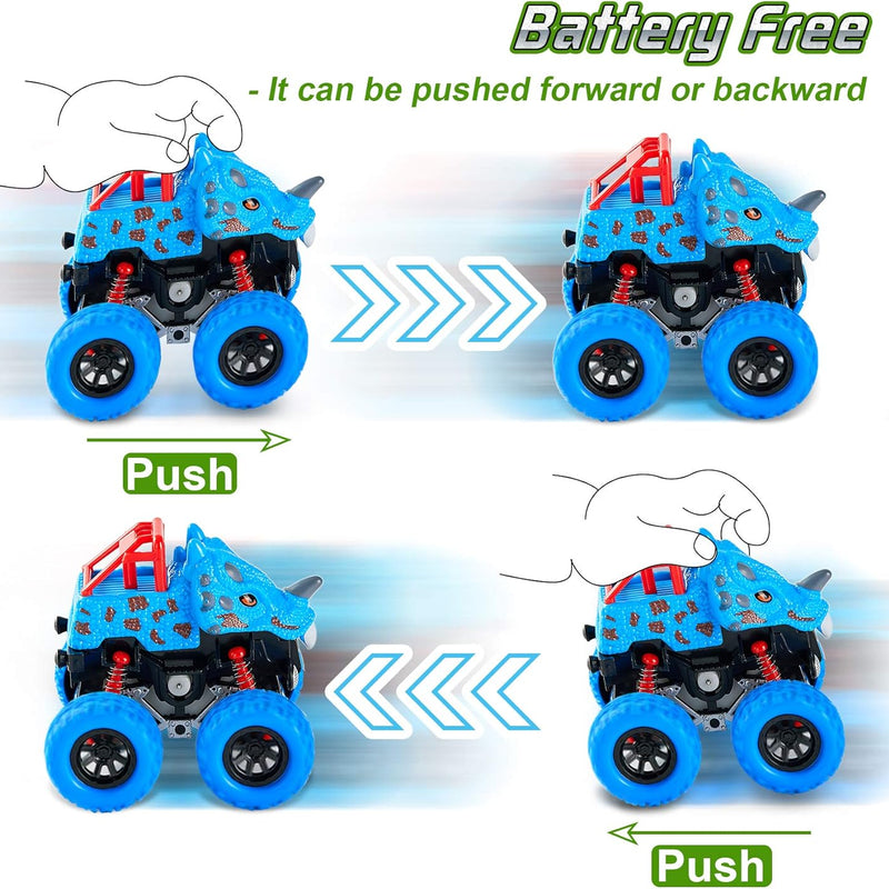 LODBY 2-pack Dinosaur Truck Toys for 2-6 Year Old Boys, Push and Go Cars for Toddlers
