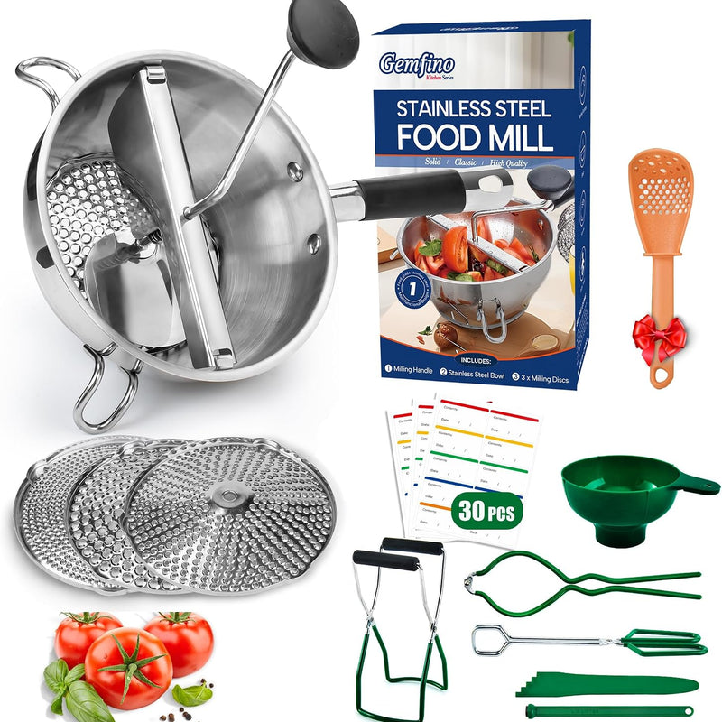 Stainless Steel Food Mills With 3 Milling Discs,Ergonomic design Of Rotary Food Mills For Tomato Sauce,Potatoes,Jams with Silicone Handle Dishwasher Safe, Multifunctional Spoon,Orange
