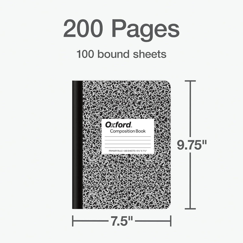 Oxford Primary Ruled Composition Notebooks, 9-3/4 x 7-1/2 Inches, Writing Practice for Kids, Grades K-2, Black Covers, 100 Sheets, 2 Pack (1002521)