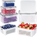 Fruit Storage Containers for Fridge with Removable Colander 4 PCS | Airtight Food Storage Container Dishwasher Safe Produce Saver for Refrigerator Keep Berry Fruit Fresh Longer Small Clear