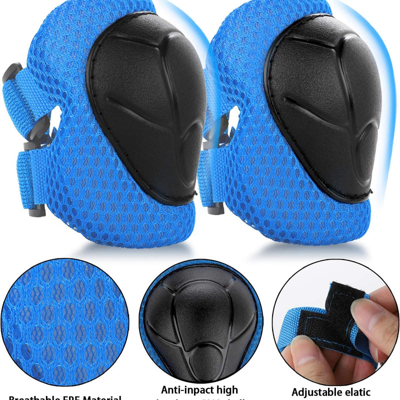 WayEee Kids Adjustable Helmet Set with Knee Pads and Wrist Guards for Cycling, Skateboarding, and Roller Skating