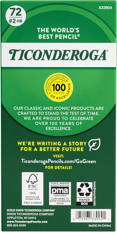 Ticonderoga Wood-Cased Pencils, Unsharpened, 2 HB Soft, Yellow, 72 Count