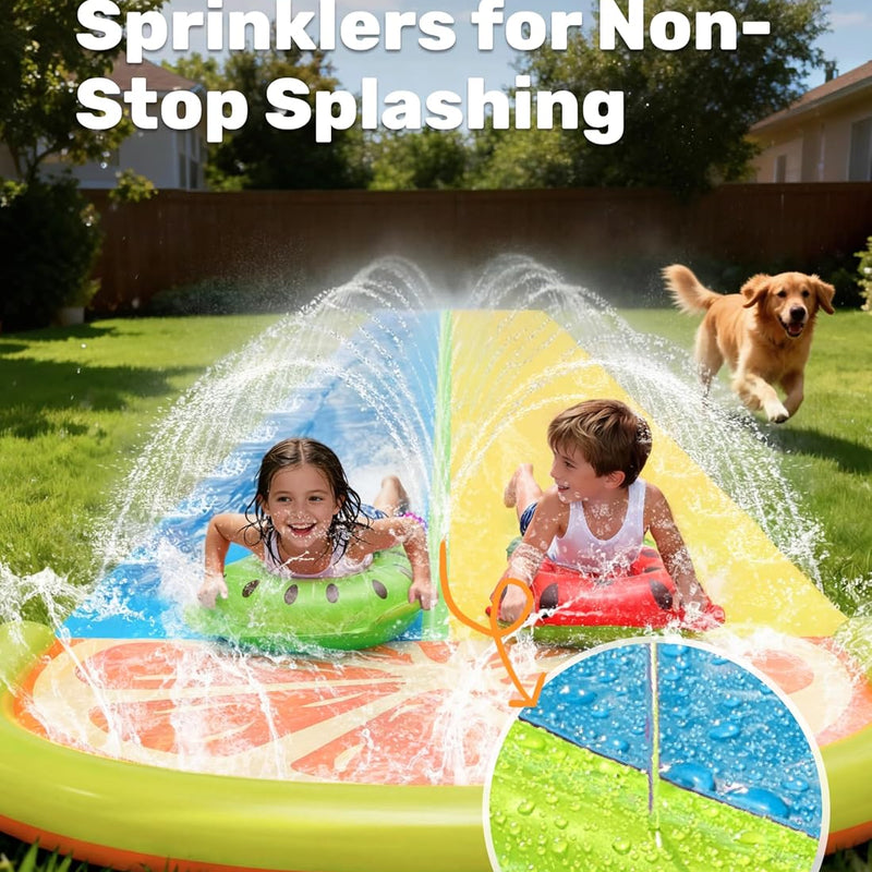 Sloosh Water Slides with 2 Inflatable Boards,22.5ft Double Lane Splash Slip Lawn Water Slide with Advanced Sprinklers Summer Toy for Kids Adults Fun Backyard Summer Outdoor, Orange