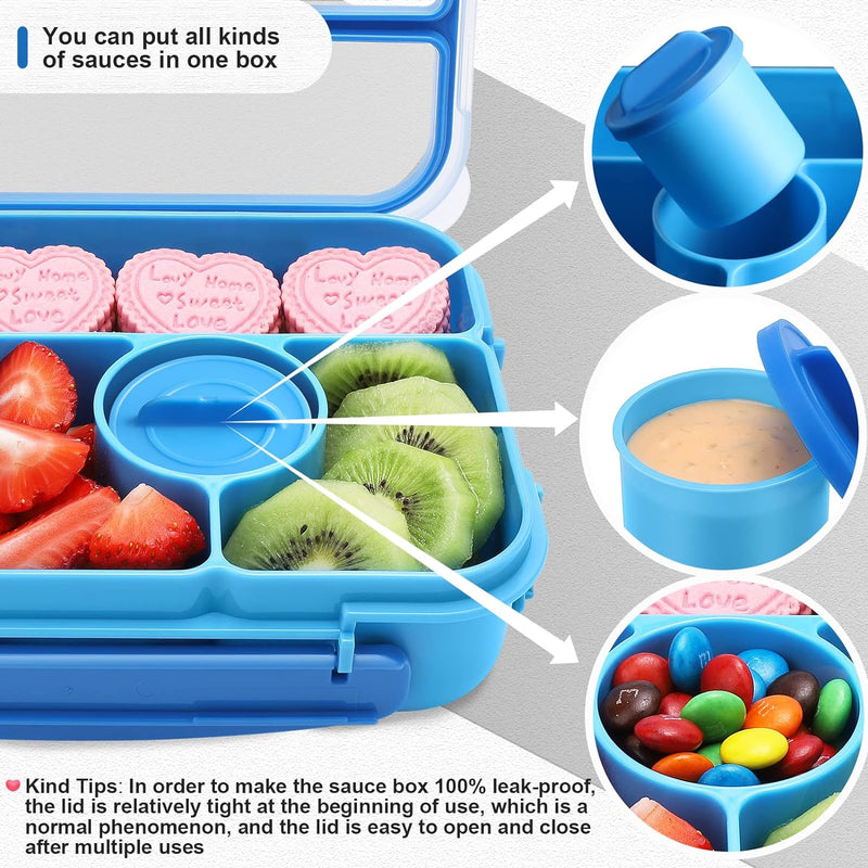 Amathley Bento Box Adult Lunch Box Kids,Lunch Containers for Adults/Kids/Toddler,5 Compartments Bento Lunch Box with Sauce Vontainers,Microwave & Dishwasher & Freezer Safe,BPA-Free (Blue)