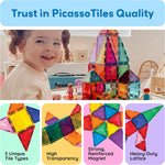 PicassoTiles 60 Piece Set Clear Magnetic 3D Blocks Construction Playboards for Toddlers and Kids