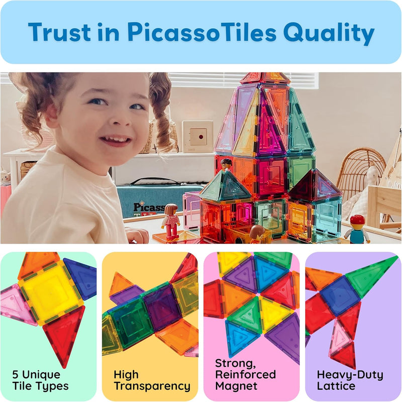 PicassoTiles 60 Piece Set Clear Magnetic 3D Blocks Construction Playboards for Toddlers and Kids