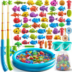 Niplooow Pool Fishing Toys Games for Kids Ages 3-8, Water Table Bathtub Toy with Inflatable Pool Pole Rod Net and Plastic Floating Fish