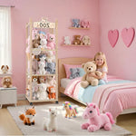 Stuffed Animal Storage Zoo Tower,56In Wooden Large Stuffed Animal Holder Organizer with Wheels,Stuffy Plushies Storage with Elastic Band&Mesh Bottom,Toy Storage Organizers for Playroom Bedroom Nursery