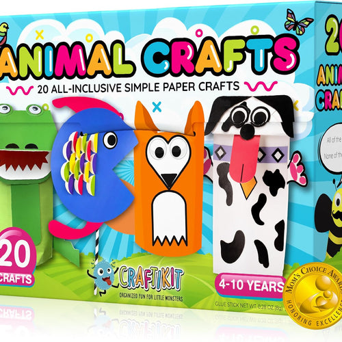 Craftikit® 20 Award-Winning Animal Toddler Arts and Crafts for Kids Ages 3-10 Years, All-Inclusive Animal Craft Kits, Fun Toddler Craft Box for Girls, Boys in Preschool