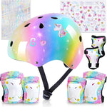 Kids Unicorn Helmet Set for Girls Age 3-8, Adjustable Protective Gear with Stickers for Roller Skates, Bicycle, Skateboarding, Scooter, Multiple Sports
