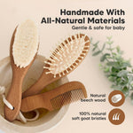 Wooden Baby Hair Brush Set for Newborns, Toddler Comb (Dark Walnut, Regular) | Soft Goat Bristle, Baby Brush and Comb Set, Infant Grooming Kit, Cradle Cap Care, Durable & Gentle, Boy, Girl Bath Essential