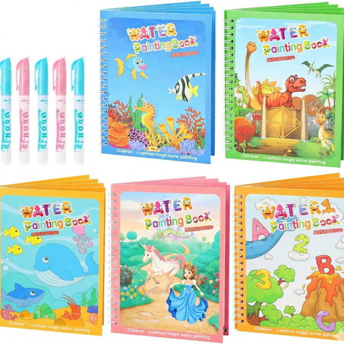 5-Pack Reusable Water Coloring Books for Toddlers, Mess-Free Portable Educational Doodle Toys