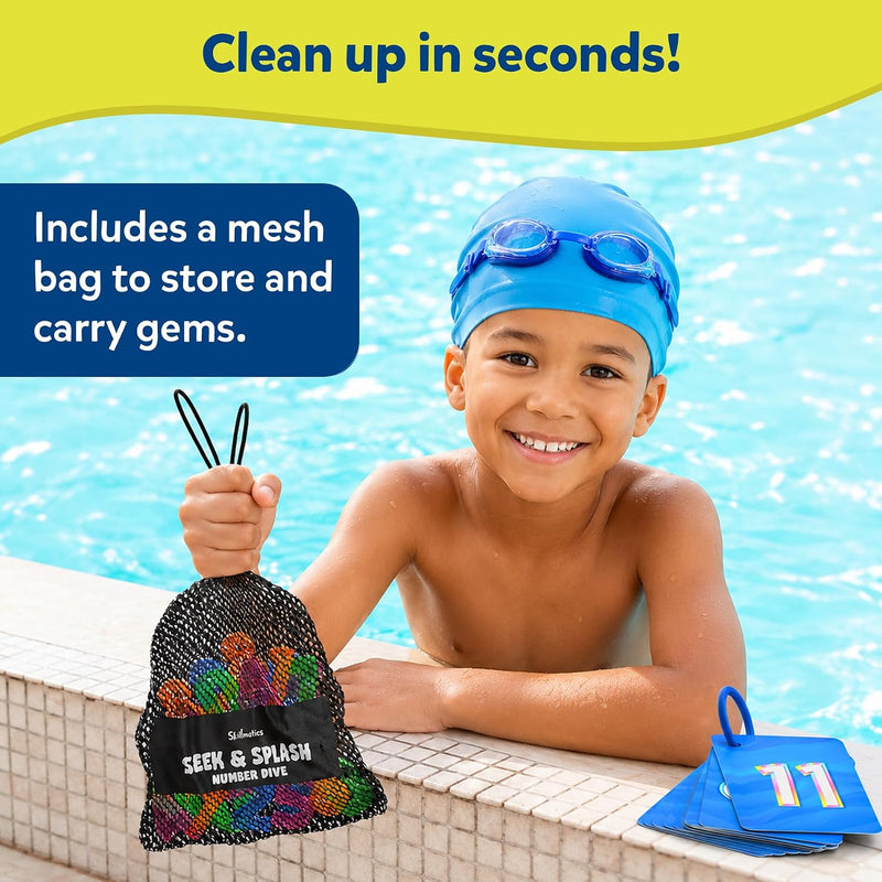 Skillmatics – Seek & Splash, Pool Dive Toys for Kids, Search & Find Game | Swimming Pool Number Dive Toy, Summer Fun & Gift for Boys & Girls Ages 6, 7, 8, 9, 10, 11 & Up, Includes 50 Colorful Gems