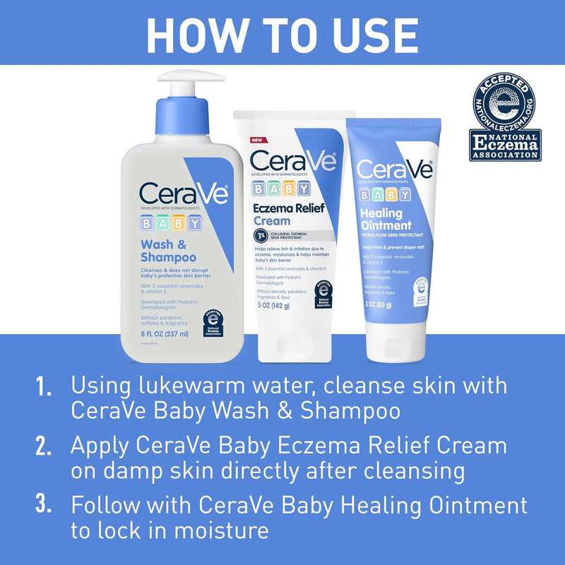 CeraVe Baby Eczema Relief Cream with 1% Colloidal Oatmeal & Vitamin E, 5oz | Baby Eczema Cream with Ceramides Helps Soothe and Calm Itchy Skin, Fragrance-Free, Developed with Pediatric Dermatologist