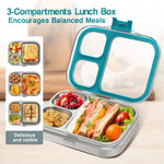 HOMEKOL Stainless Steel Bento Lunch Box, Blue, 3.3Cups | 3-Compartment,Leak-Proof, for Kids & Adults, BPA-Free, Dishwasher Safe, Clear Tritan Lid, 800ml (Not Insulated)