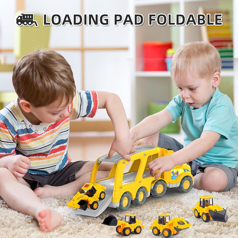 Veslier 5 in 1 Construction Truck Toy with 6 Mini Cars for Kids 3 4 5 6 Years Old