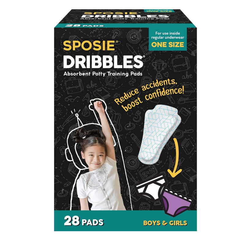 Sposie Dribbles, Turn Any Underwear Into Potty Training Underwear, 28 Ct | Pads for Faster, Cleaner, and Easier Potty Training, Less Laundry & Fewer Messes, Use with Toilets, Seats, Charts, & Stickers