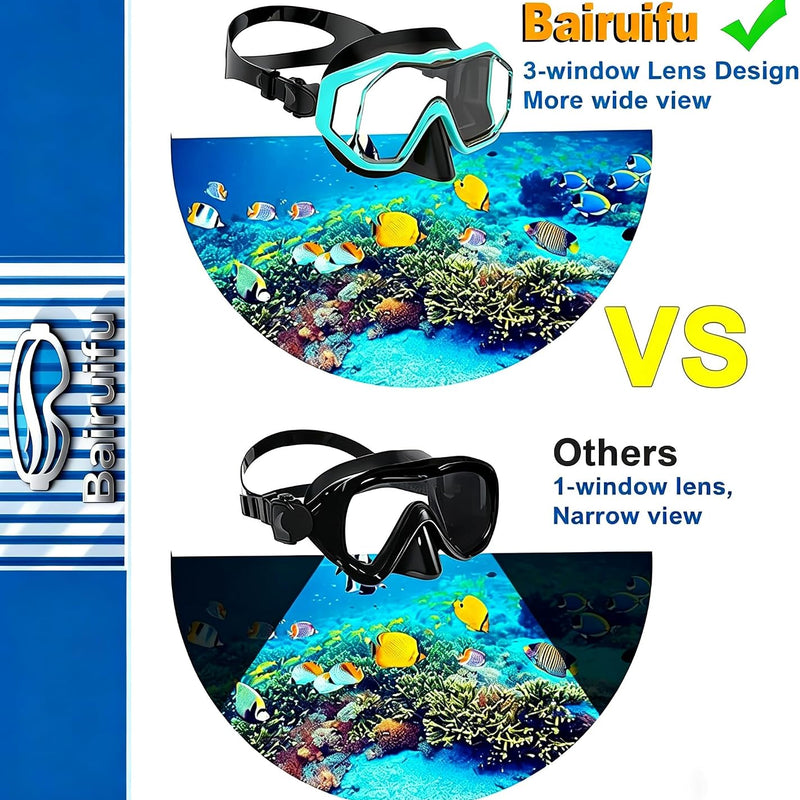 Kids Swim Goggles Snorkel Mask, Latest 3-Window Lens Wide Vision, Crystal Clear, Swimming Goggles Soft Nose Cover