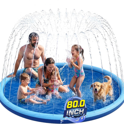 Non Slip Splash Pad for Kids and Dogs, 80" Sprinkler Splash Pad with 5mm Reinforced Edges,0.58mm Thickened Dog Pool,Outdoor Water Toys for Toddlers,Summer Backyard Fountain Play for Girls Boys Pets