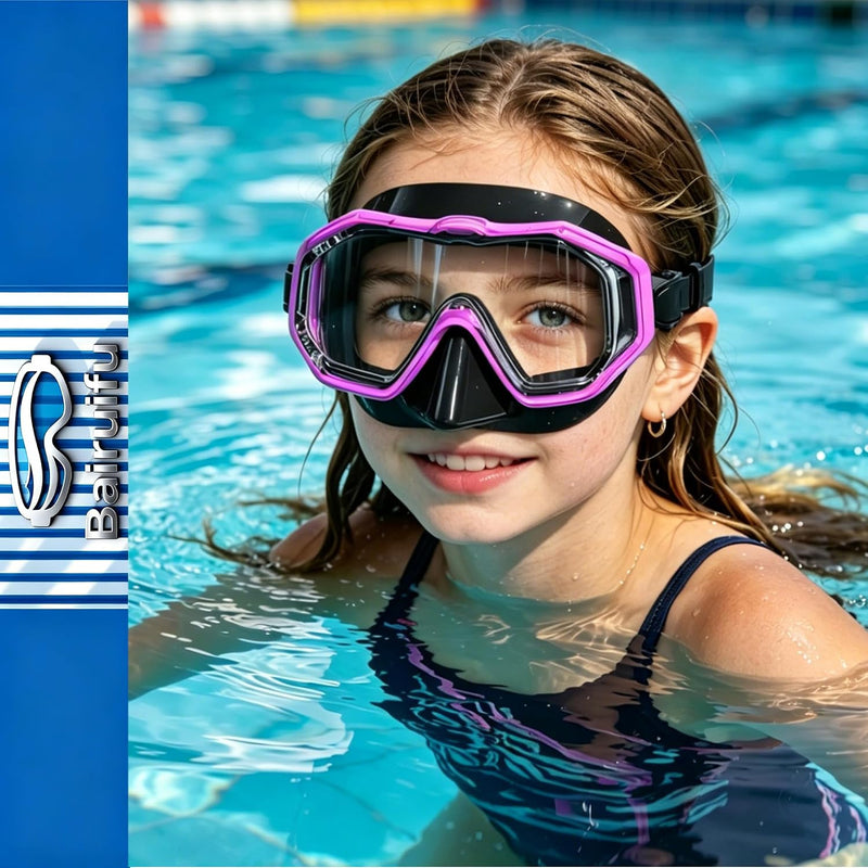 Kids Swim Goggles Snorkel Mask, Latest 3-Window Lens Wide Vision, Crystal Clear, Swimming Goggles Soft Nose Cover