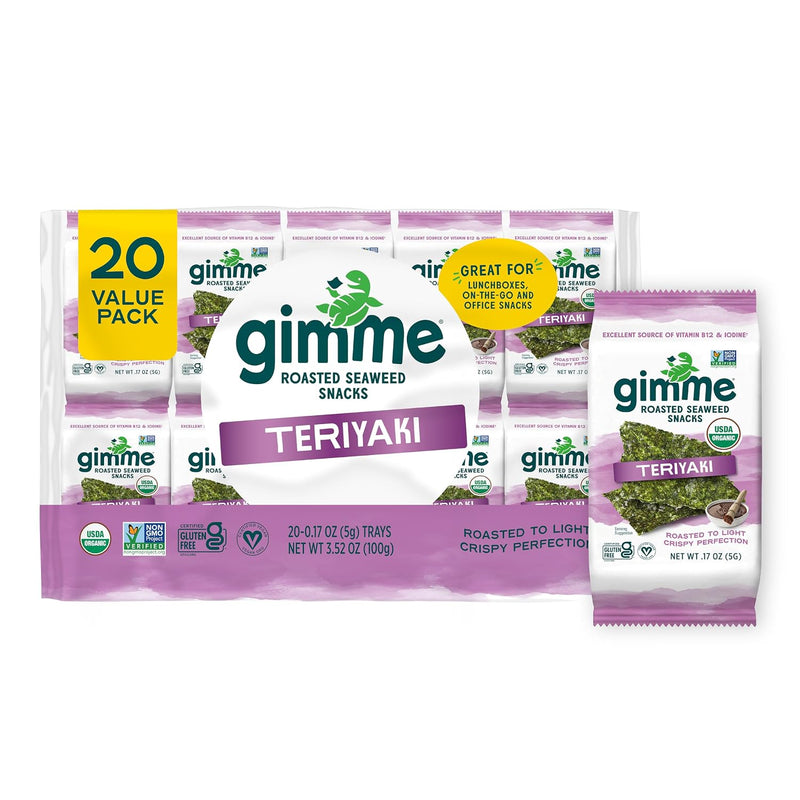 Gimme 20 CT Sea Salt Organic Roasted Seaweed Snacks, 5g, 0.17oz