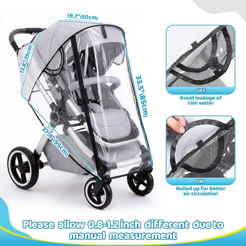 Clear Stroller Rain Cover, Universal Fit Baby Travel Weather Shields | Waterproof Built-in Zipper Design, Breathable & Durable, Easy Access,Stroller Accessories Protects from Rain Wind Dust Snow