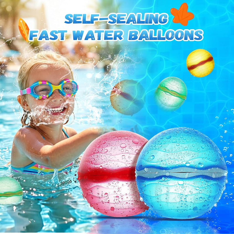 12 PCS Reusable Water Balloons, Self-Sealing Refillable Magnetic Water Balls, Pool Beach Water Toys for Boys and Girls, Outdoor Summer Toys for Kids Ages 3+