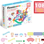 PicassoTiles 108pc Magnetic Marble Run Building Tiles STEM Learning Toy Preschool Construction Kit for Kids