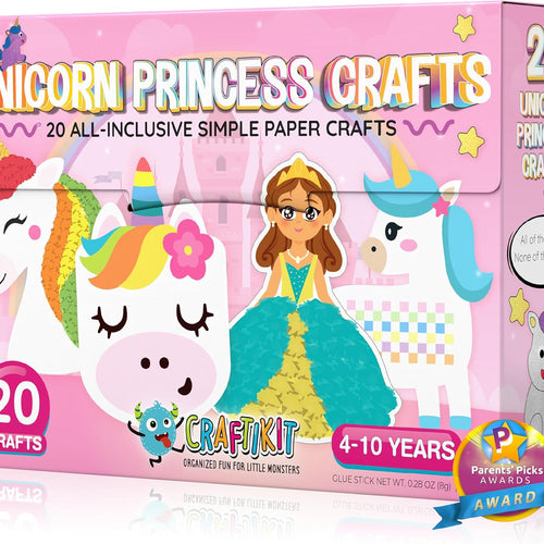 Craftikit® 20 Award-Winning Princess & Unicorn Crafts for Kids Ages 3-10 Years, All-Inclusive Toddler Arts and Craft Kits for Kids, Fun Toddler Craft Box for Girls in Preschool