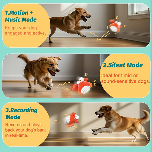 GUKCO Crab Interactive Dog Toys – Rechargeable Self-Play Toy with Motion-Activated Ball & Music Recording Modes for Small, Medium & Large Dogs, Moving Dog Toy to Keep Them Busy