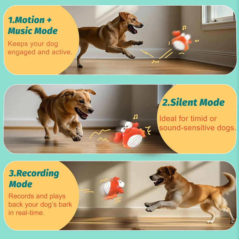 GUKCO Crab Interactive Dog Toys – Rechargeable Self-Play Toy with Motion-Activated Ball & Music Recording Modes for Small, Medium & Large Dogs, Moving Dog Toy to Keep Them Busy