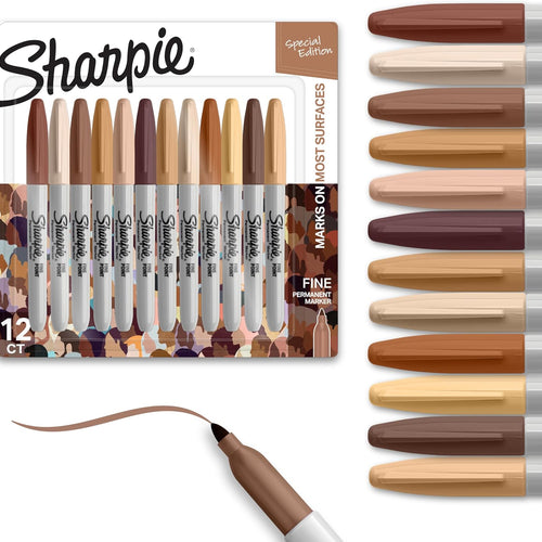 Sharpie Permanent Markers, Special Edition Portrait Colors, Fine Point, 12 Count - Assorted Skin Tone Shades
