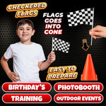Bedwina Race Car Birthday Party Decorations - 36 Pcs, 12 Orange Mini Cones & 24 Black/White Checkered Flags