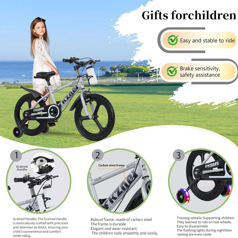 High-quality 16-18 inch steel frame kids bike with training wheels and adjustable seat for growing kids