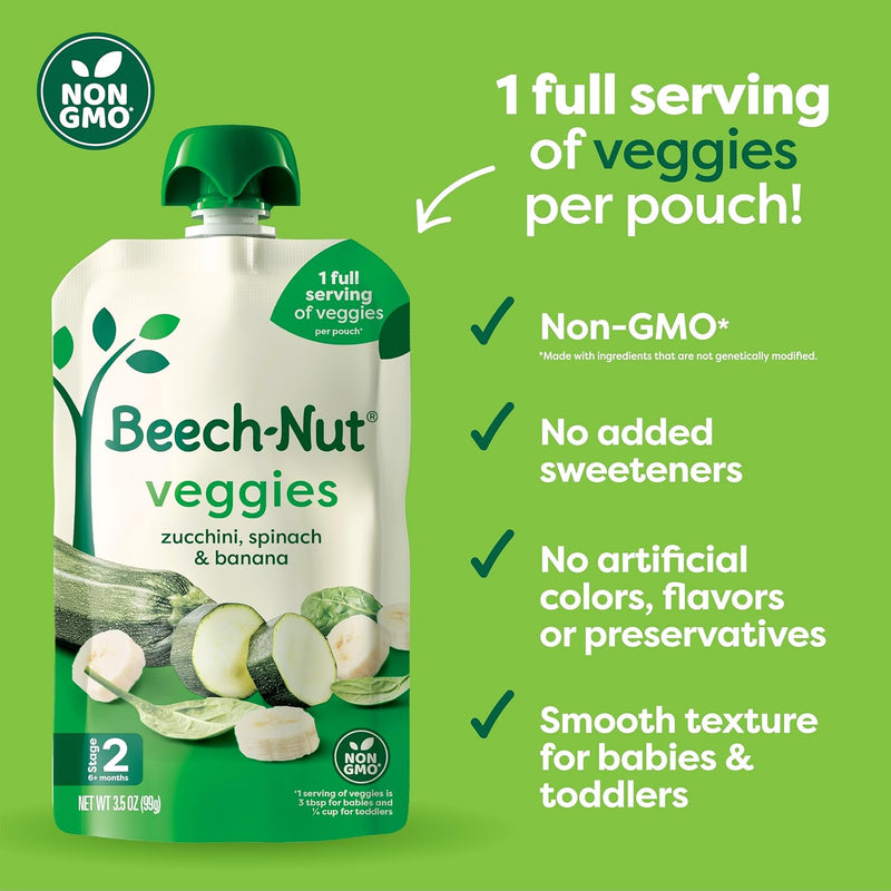 Beech-Nut Stage 2 Baby Food Pouch Variety Pack, Veggie Purees, 18 Pouches | Real Fruit & Veggies Baby Food Pouches, 1 Full Serving of Veggies Per Pouch, No Added Sweeteners, No Artificial Preservatives