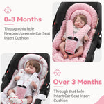 BOMOLOUR Infant Car Seat Insert for Baby Head Body Support, Pink | Reversible, Adjustable For 0-24 Months, Versatile Fits For Baby Car Seat ,Stroller, Swing, For Preemie, Newborn, Infant