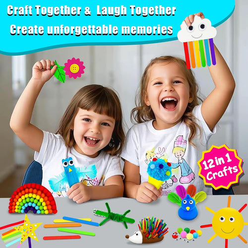 MHMYDIS First Craft Kit for Kids - 12 in 1 No Mess Creative Arts and Crafts kit for Kids Ages 4-8 - Toddler Crafts Kit Supplies - Gifts for Girls and Boys 3 4 5 6 7 8 Year Old (Rainbow)