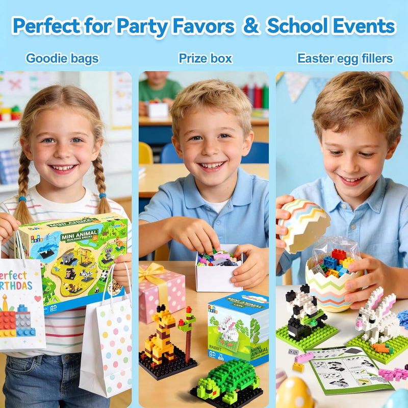 FUN LITTLE TOYS Mini Animal Building Blocks – 12 Pack, No Duplicates, Individually Boxed Zoo Sets for Kids 6-12, Party Favors, Classroom Prizes, Goodie Bag Stuffers & Easter Egg Fillers