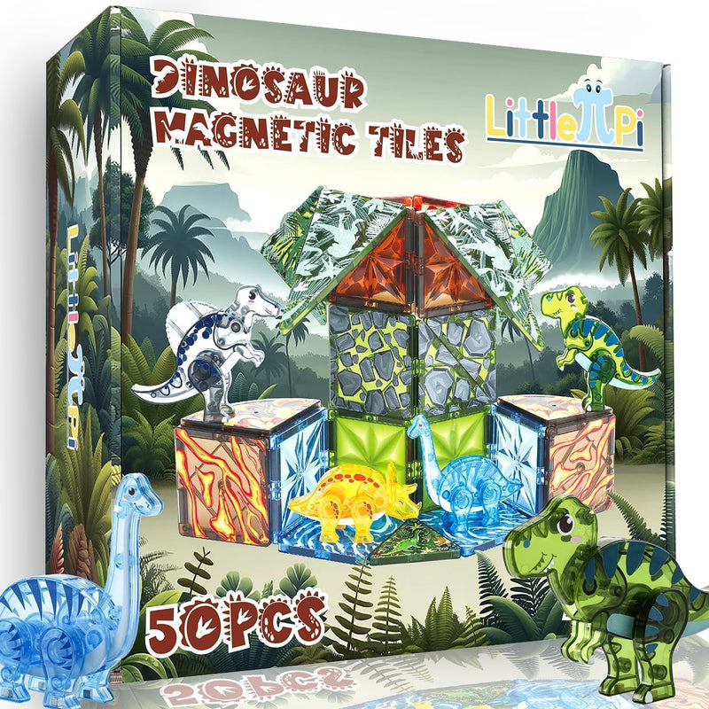 Magnetic Tiles Dinosaur Toys for Kids 3-7 Magnet Building Blocks Toddler Dino Toys - Educational STEM Toys 3 Year Old Boy Gift Learning Resources for Kids Ages 3 4 5 6 7 8 Gifts for 4 Year Old Boys