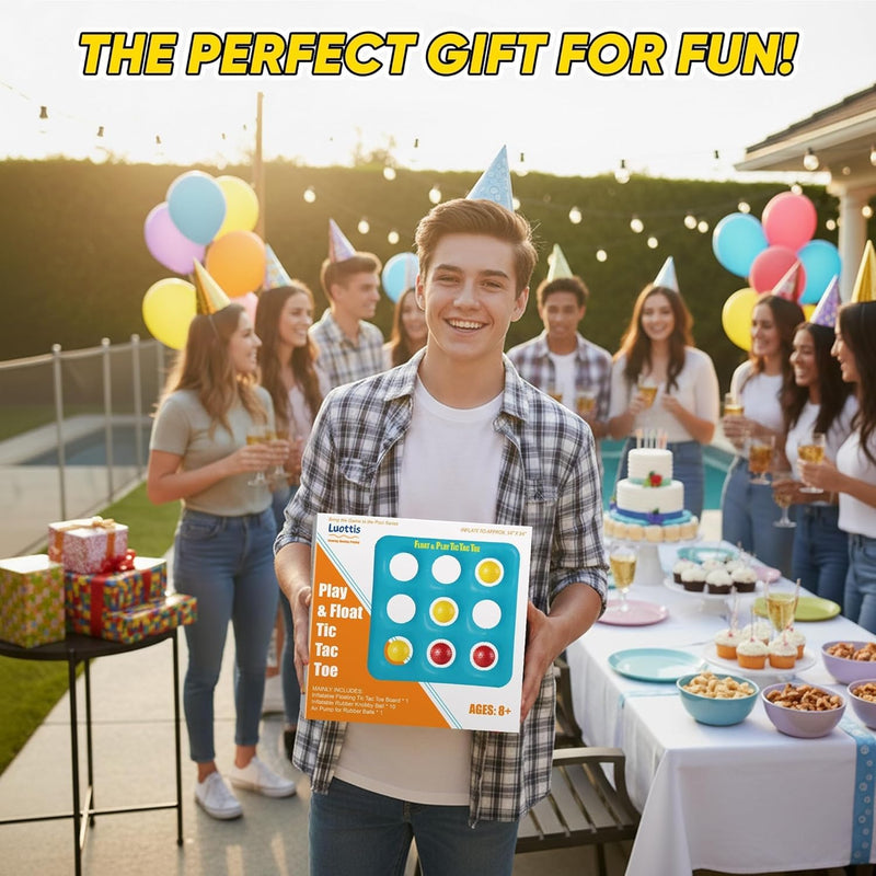 Inflatable Tic Tac Toe Pool Game Set - Fun Pool Toys for Kids Teens Adults | with 10 Balls, for Family, Party, Beach, Outdoor & Indoor, 2-10 Players