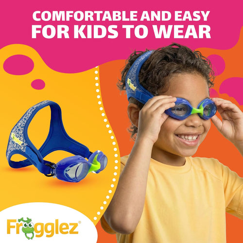 Frogglez Anti-Fog Swimming Goggles for Kids under 10 (Ages 3-10) Recommended by Parents Premium Pain-Free Strap