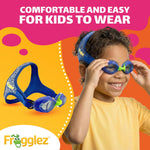 Frogglez Anti-Fog Swimming Goggles for Kids under 10 (Ages 3-10) Recommended by Parents Premium Pain-Free Strap