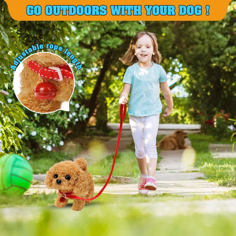 KSABVAIA Plush Teddy Toy Puppy Electronic Interactive Dog - Walking, Barking, Tail Wagging, Stretching Companion Animal for Kids Toddlers