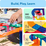 PicassoTiles Race Track Magnetic Tiles Car Toy Fun Playset Includes 2 Racing Trucks Racecars STEM Educational Magnet Building Block Construction Set for Toddlers Boys Girls Ages 3 and Older PTR30