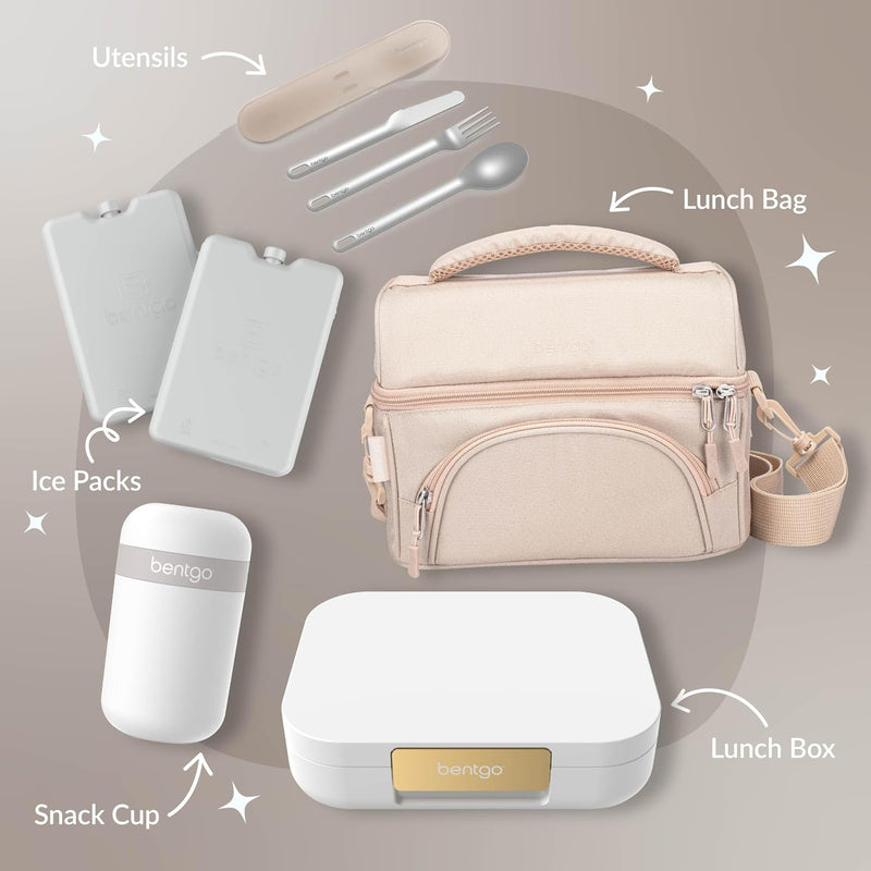 Bentgo® Modern - Leak-Resistant Bento Lunch Box For Adults, Teens, & Larger Appetites; Reusable BPA-Free Meal Prep Container with 3 or 4 Compartments, Dishwasher/Microwave Safe; 5 Cups (White)