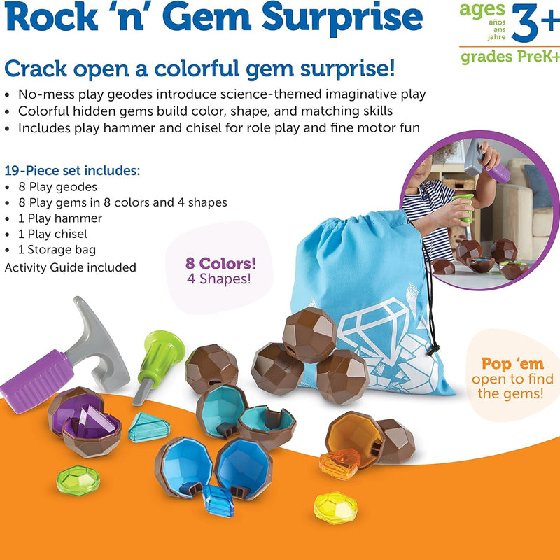 Learning Resources Rock 'n Gem Surprise, 19 Pieces, Ages 3+ Toddler Learning Toys for Sorting and Matching STEM Skills