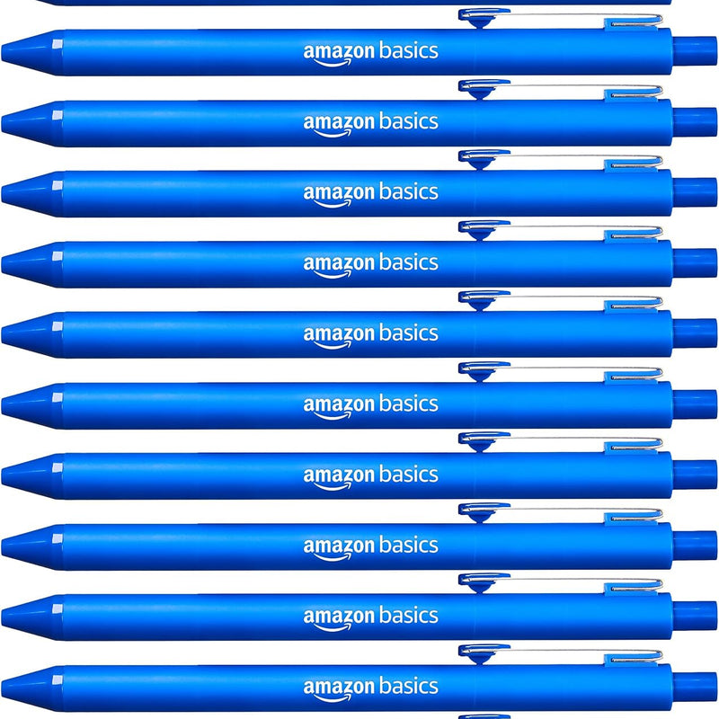 Amazon Basics Retractable Ballpoint Pens with Comfortable Grip for Smooth Writing, Black, Note-Taking, Office and School Supplies, 12-Pack
