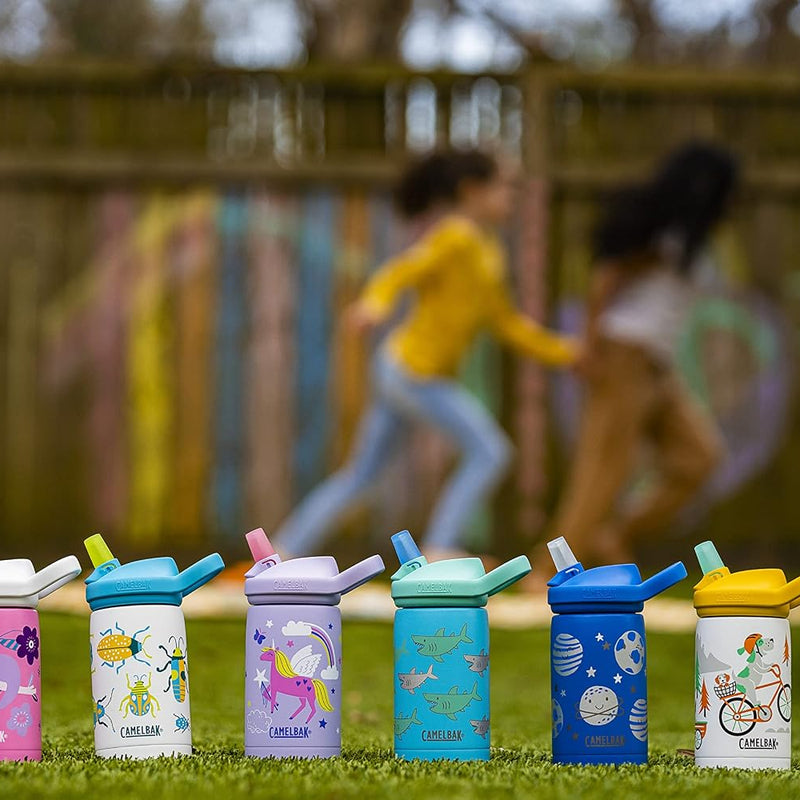 CamelBak Eddy+ Kids Insulated Stainless Steel Water Bottle with Bite Valve Straw, Leak‑Resistant Design for Everyday Hydration, 12oz, Biking Dogs